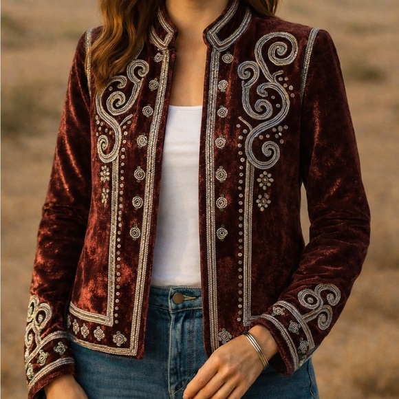 Double D Ranch highly embroidered studded velvet jacket - Picture 3 of 13